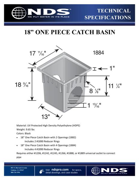 NDS 18 in. Square Catch Basin Drain Tech Spec