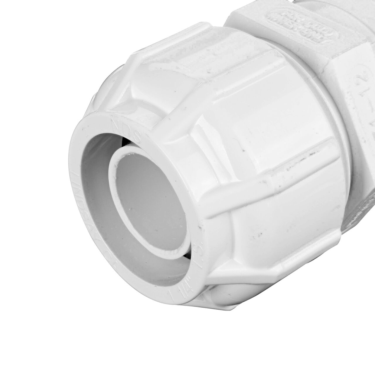 Closeup of the Flo Lock compression end with steel gripper on the NDS 1 1/4 in. SDR-9 CTS X 1 1/4 in. FPT Flo Lock Gripper Adapter (NDS 731-12)
