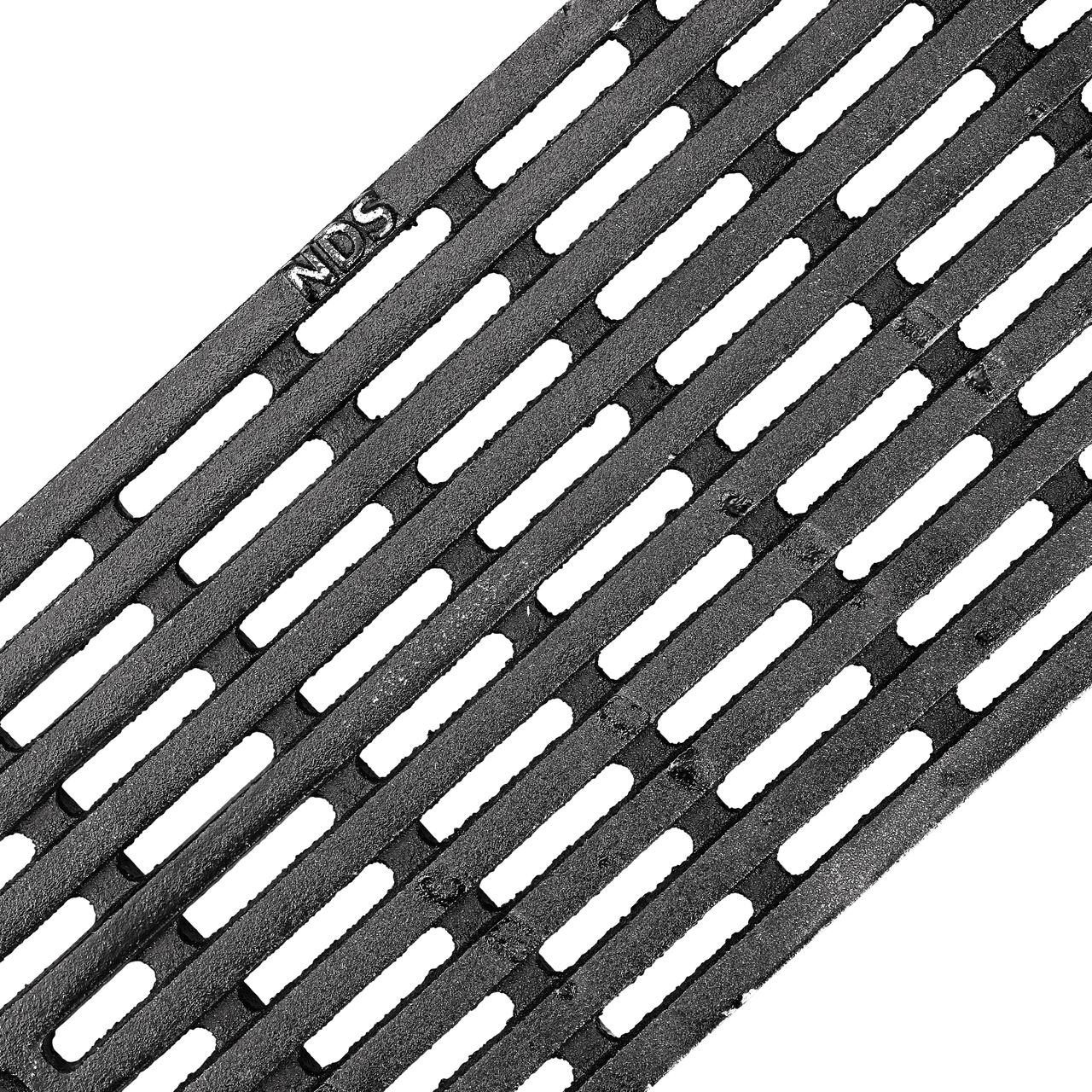 Angled View of the ductile iron decorative Via Slot design Dura Slope® Channel Drain Grate (NDS DS-611-VIA)