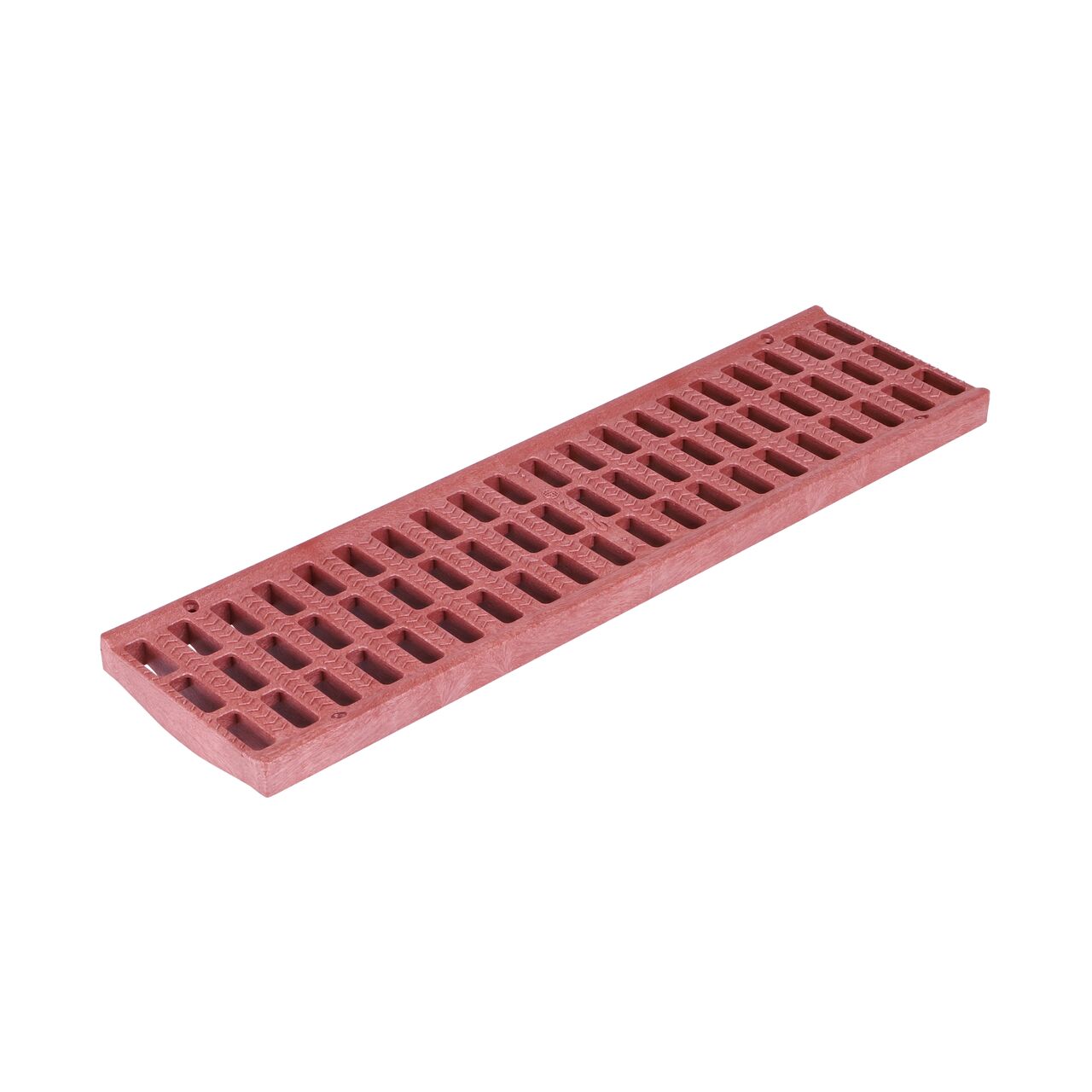 Bottom view of NDS  5 in. Pro Series Channel Drain featuring side ribs, stabilizing ribs, and built-in saw guide (NDS 864G*, NDS M864G, NDS 864GMTLRTL, NDS 864, NDS 800)