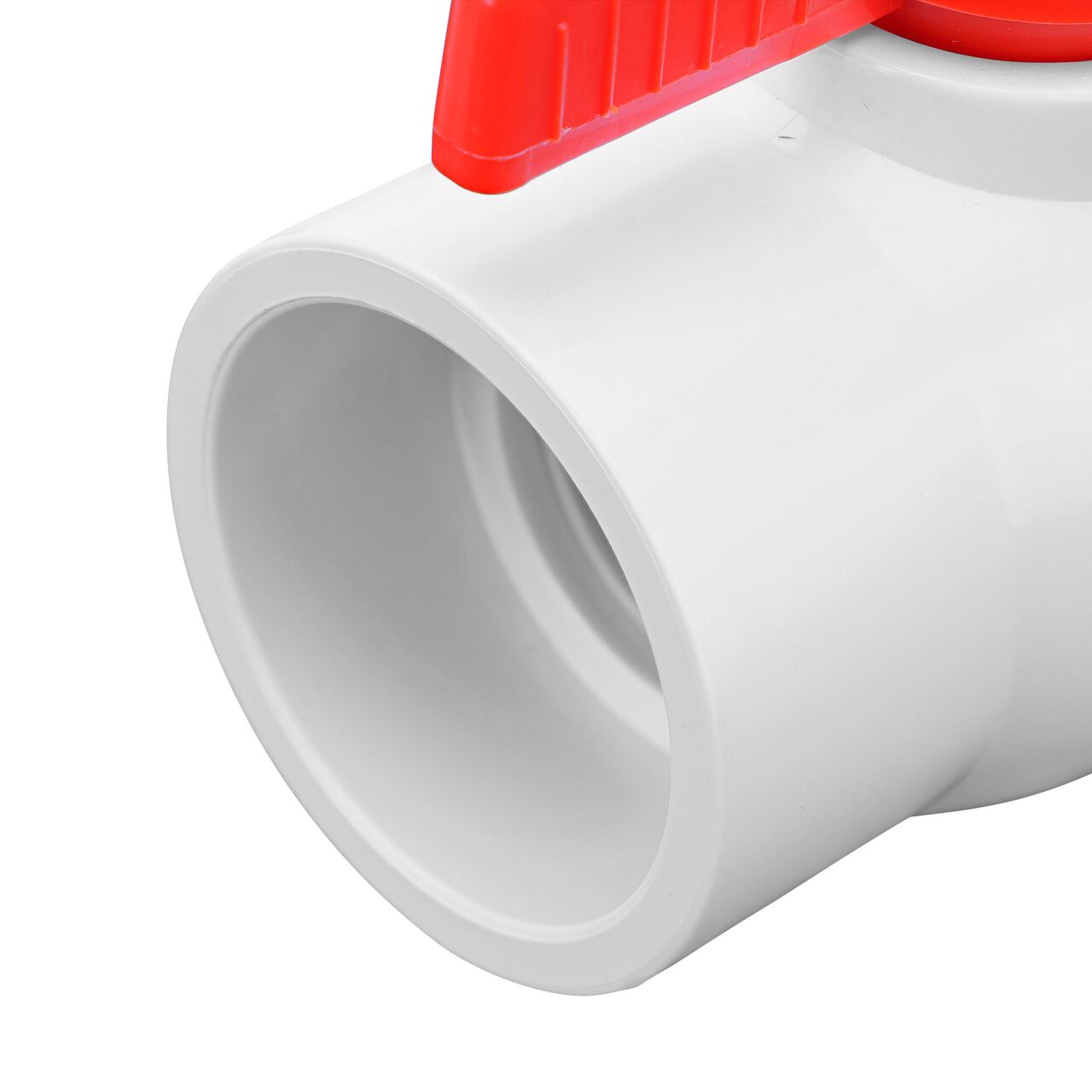 Closeup of the NDS CTS Ball Valve showing the stem that is made of durable PVC material (NDS E1310-20)