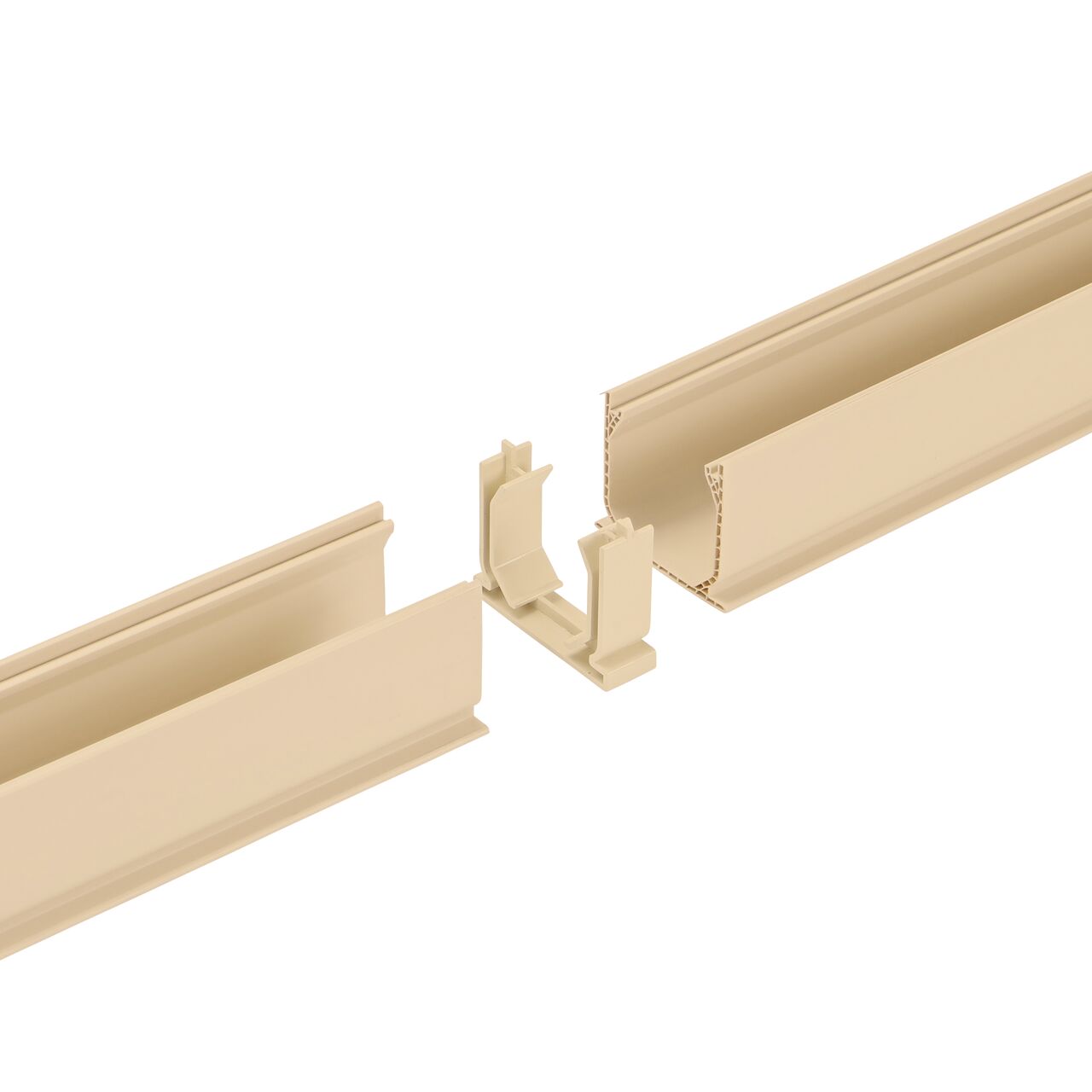 Unassembled NDS Sand Mini Channel™ Drain Coupling (NDS 548S) with drains (NDS 500S) on either side