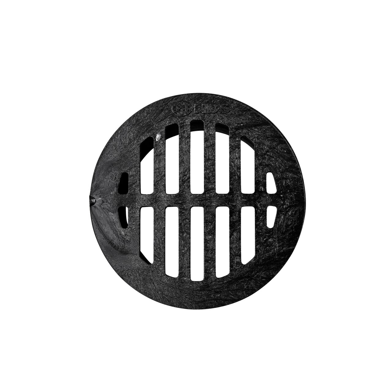 Top-down view of the NDS 3 in. Round Grate made of black plastic (NDS 14*, NDS 14)