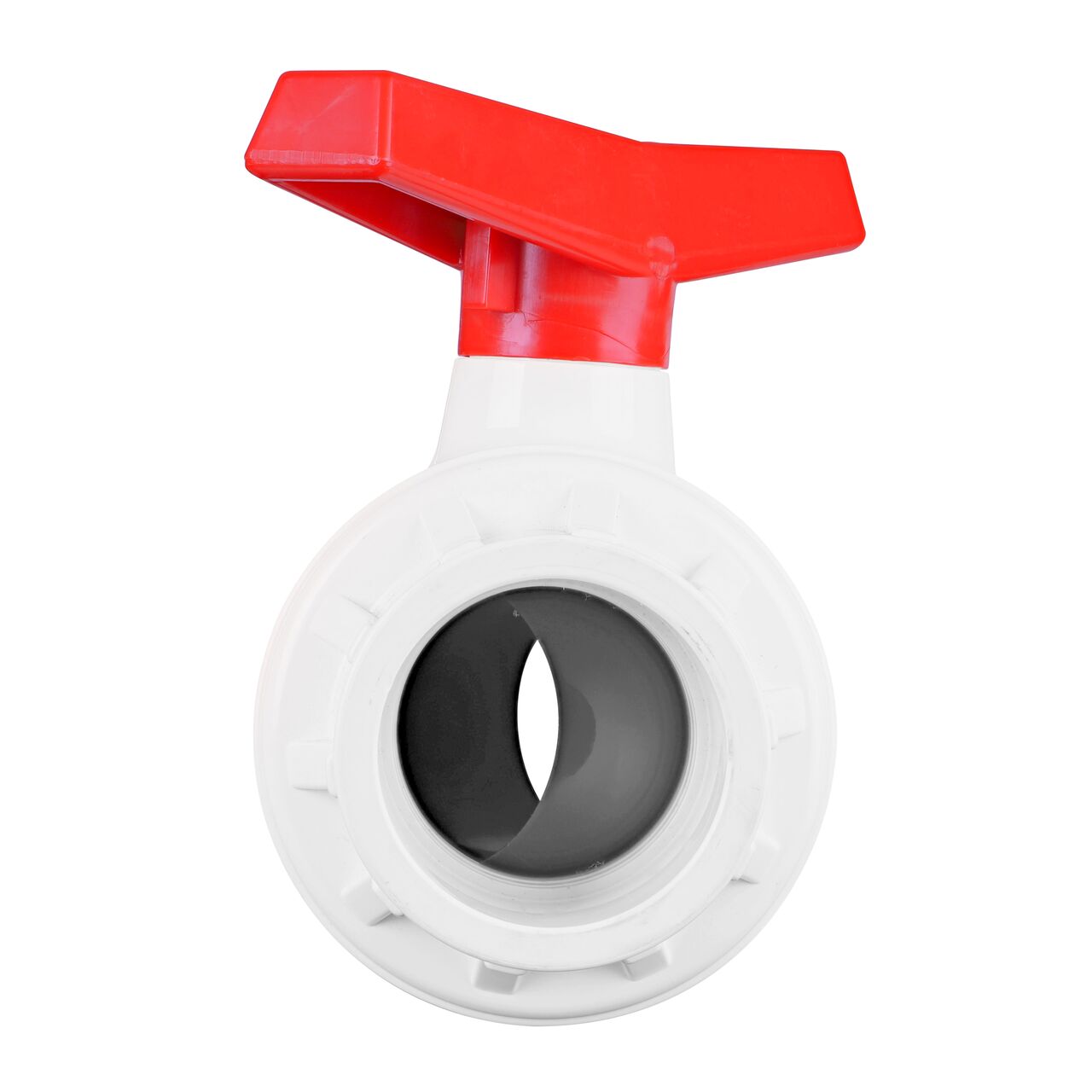 Rotate the handle to easily open or close the valve ball that controls water flow on the NDS 2-1/2 in. PVC IPS Ball Valve (NDS E1410-25)