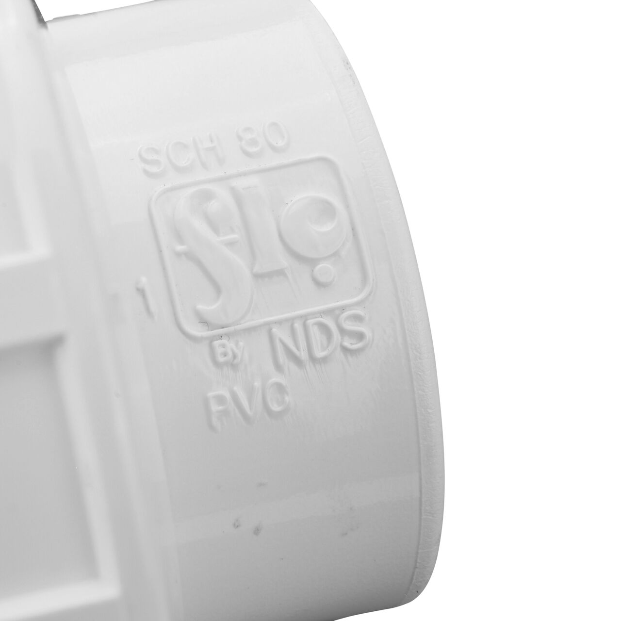 Closeup view of the size mark showing it is 1-1/2 in. IPS slip connection point that makes a leak-resistant connection between pipes (NDS WU-1500-S)