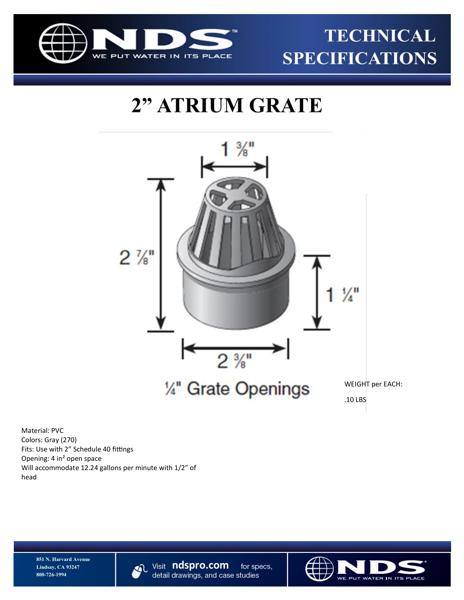 NDS 2 in. Atrium Grate Plastic Tech Spec