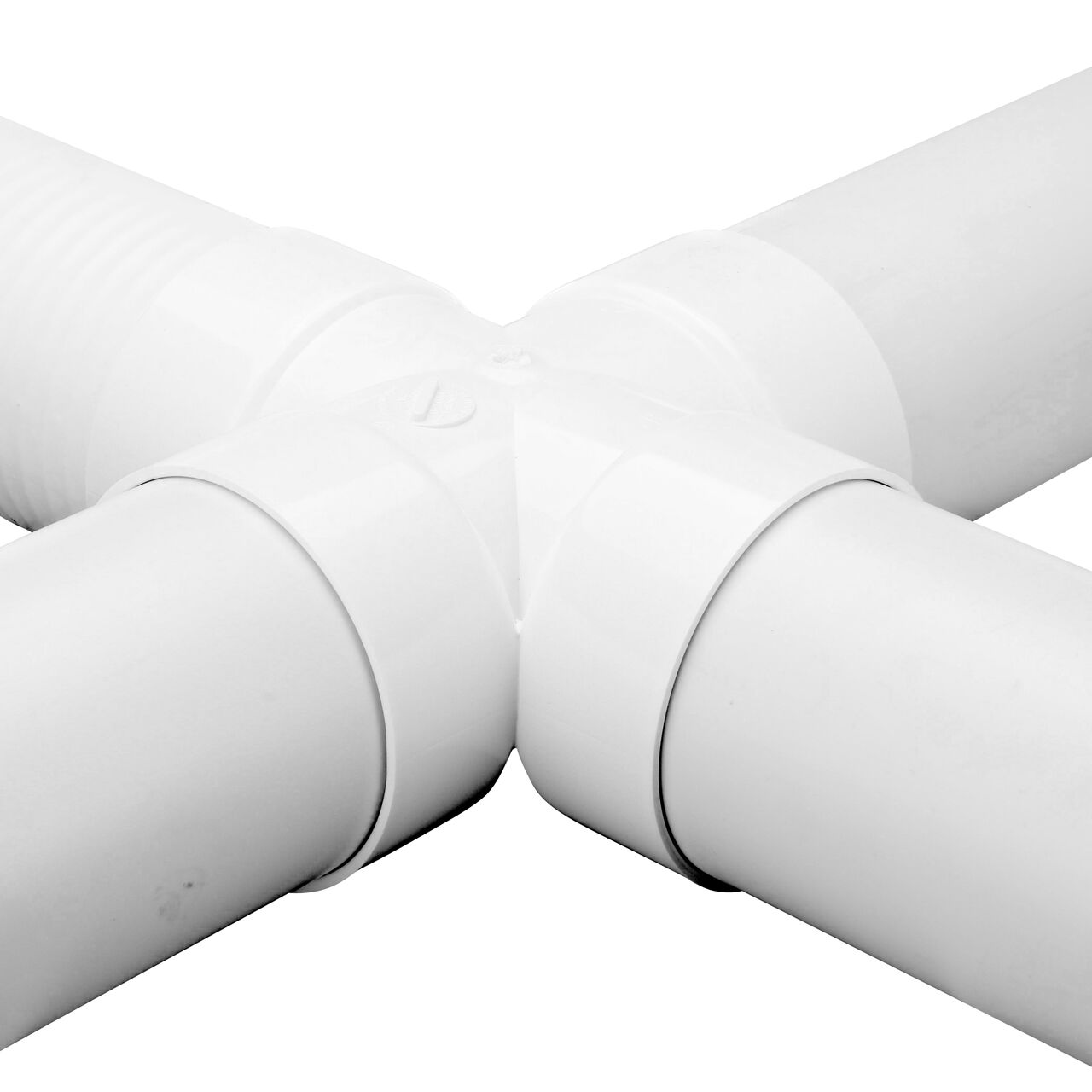 The 4 in. PVC Cross connects to four 4 inch S&D pipes (NDS 4P1X)