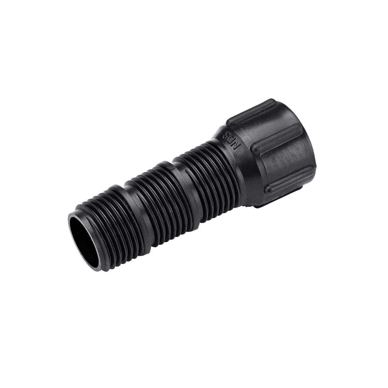The FPT end of the NDS 1/2 Cut-Off Riser Extension connects to MPT threaded connections to elevate landscape watering devices above ground surface (NDS CRE-0500-3)