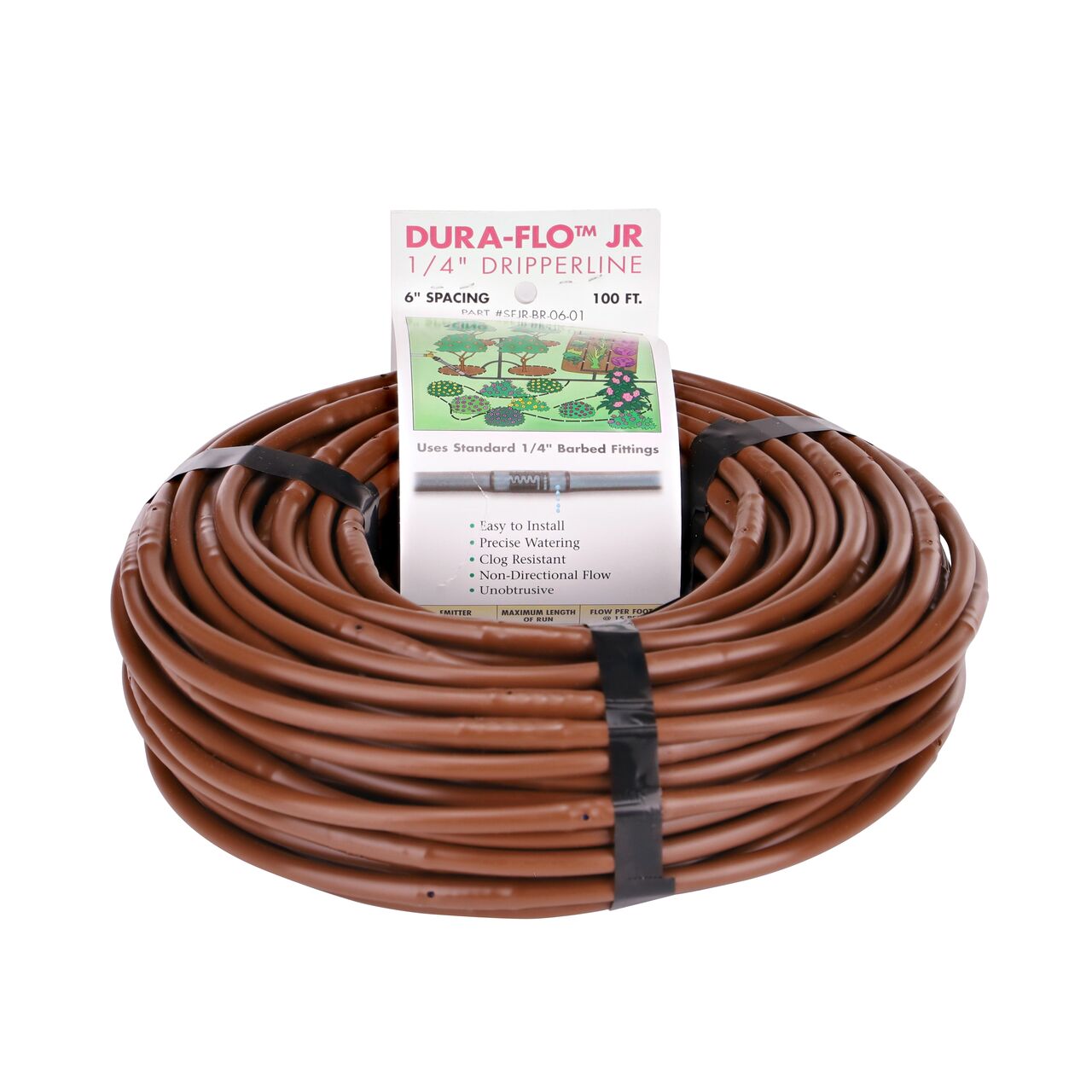 NDS 100 ft. 1/4 in. Dura Flo™ JR Dripline with 6 in. spaced 0.5 GPH Non-Pressure Compensating Emitters (NDS SFJR-BR-06-01)