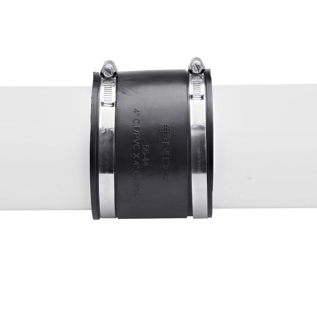 The NDS 4 in. flex coupling is fully installed and forms a positive seal against infiltration and exfiltration in non-pressure environments. (NDS 56-44)