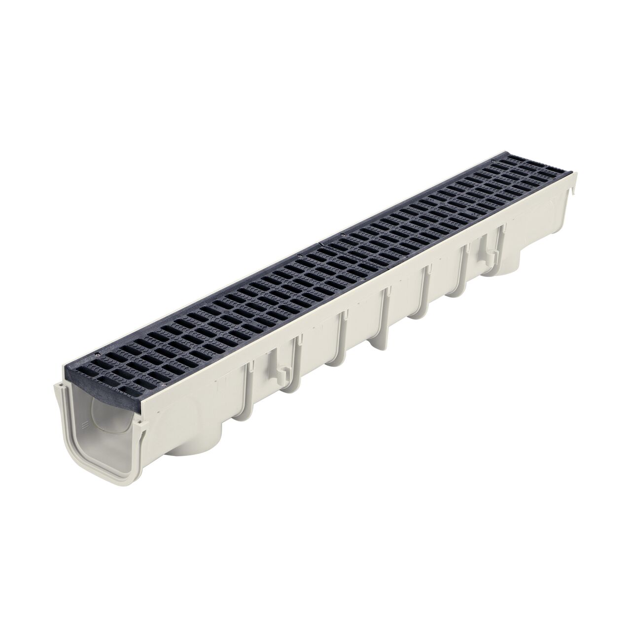Two NDS 5 in. Pro Series Channel Drain Grates made of Black Plastic fit on one 5 in. Pro Series Channel Drain (NDS 800, NDS 816)