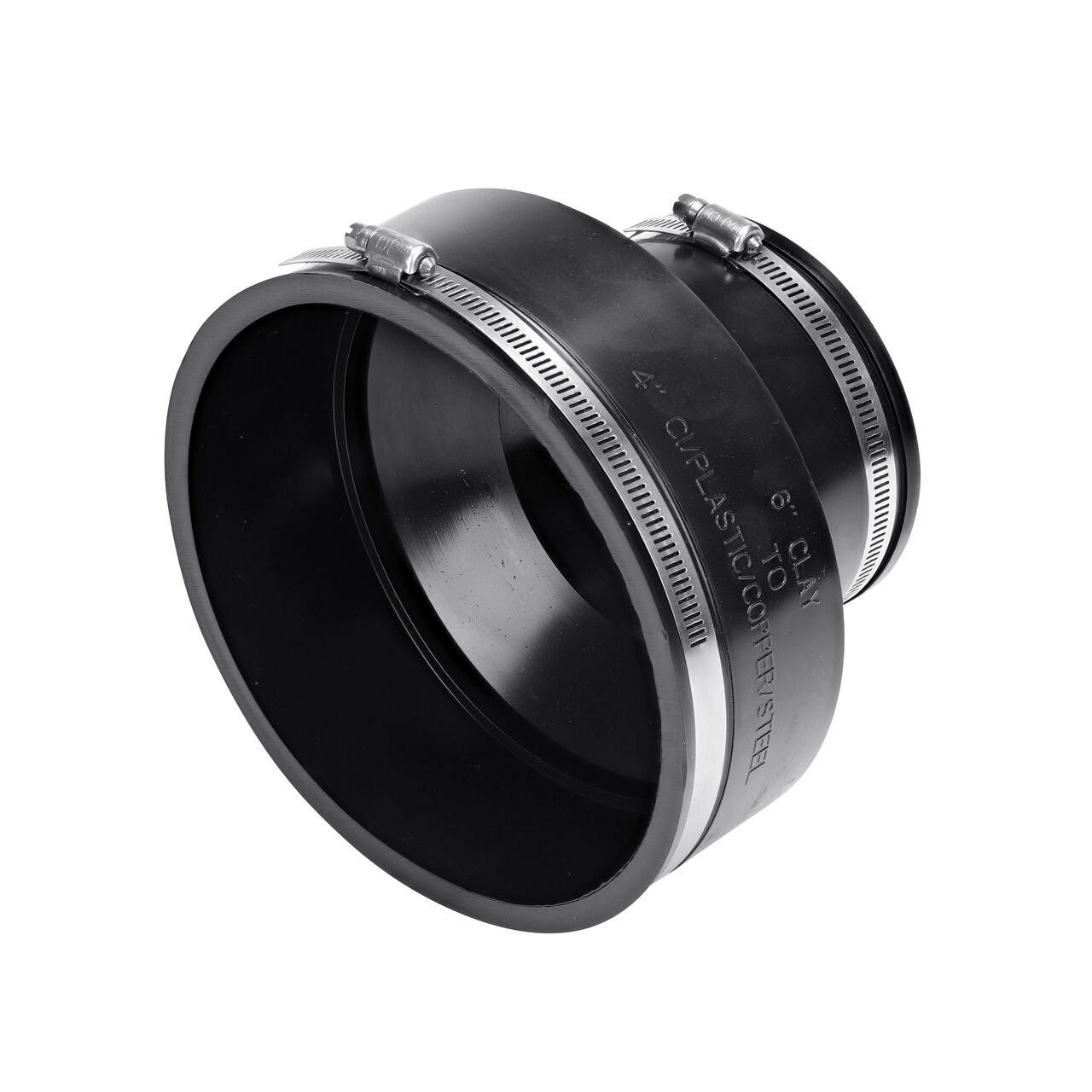 The NDS flex coupling connects 6 in. clay pipe to 4 in. cast iron/sewer & drain or DWV pipes and includes clamps to tighten to secure coupling onto pipe (NDS 02-64)