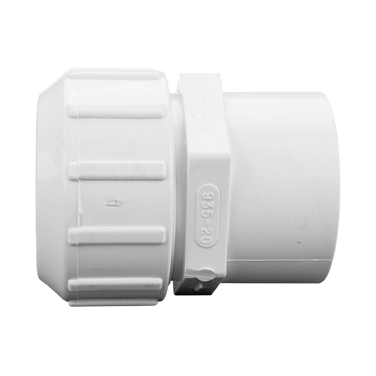Side View of the NDS NDS 2 in. CTS FPT X IPS Spigot Flo-Lock™ Gripper Adapter (NDS 935-20) which transports water through pipes and can withstand 200 PSI Static Pressure