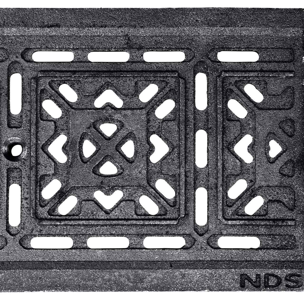 Top Down View of the ductile iron Dura Slope™ Channel Drain Grate (NDS DS-603) decorative tile pattern design