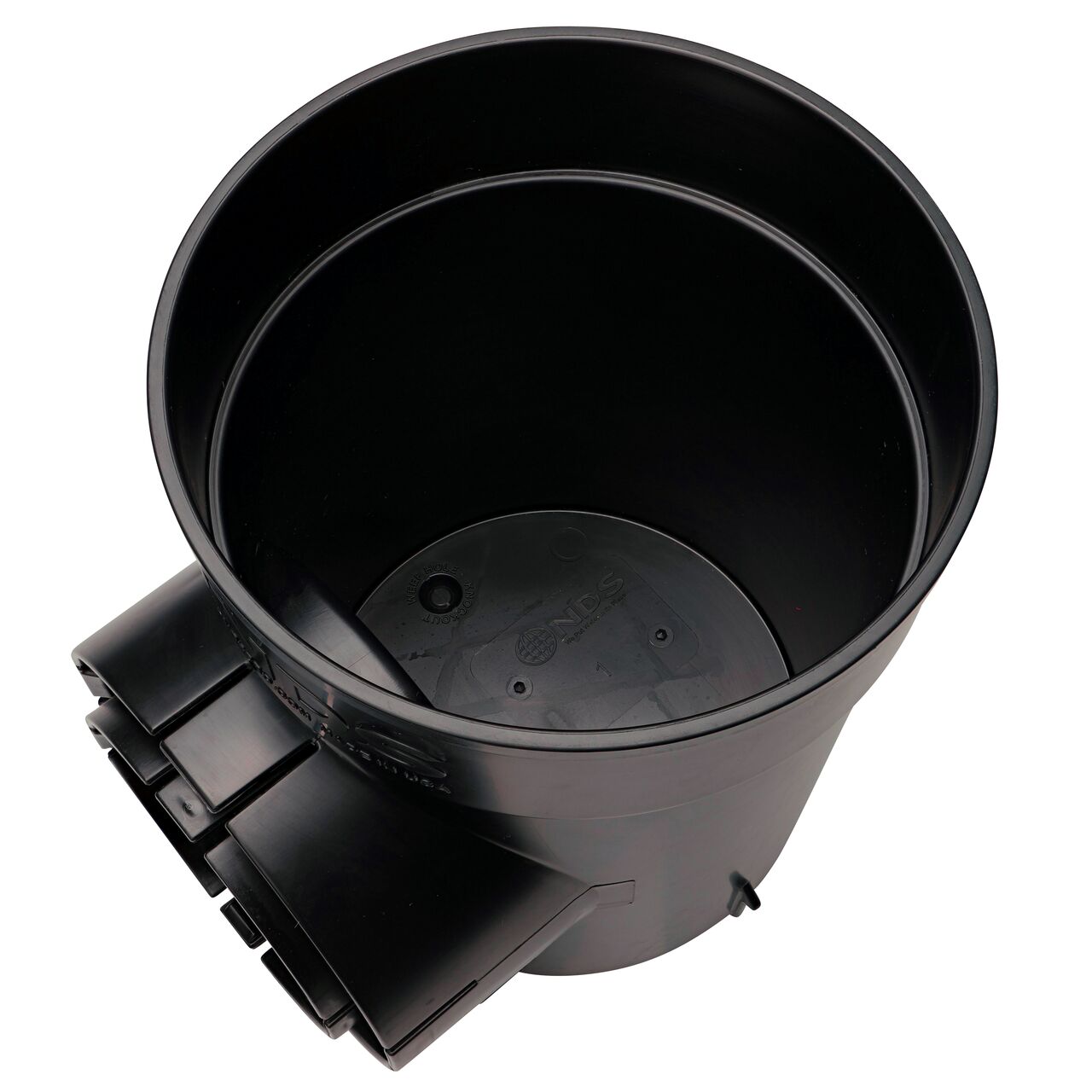 Angled top down view of inside the NDS 6 in. Round Spee-D® Catch Basin Drain (NDS 101)