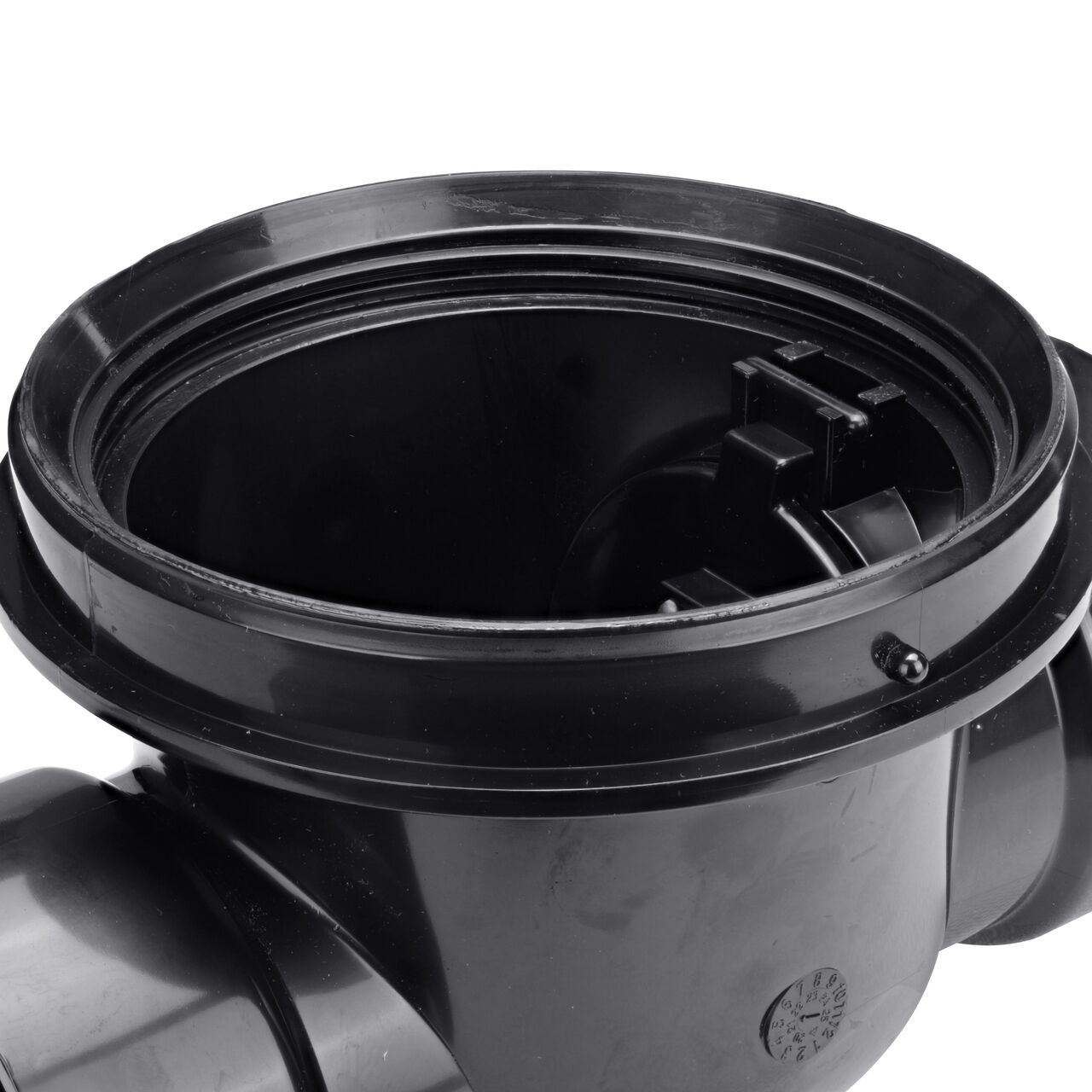 Closeup of the flapper attachment inside the NDS Black 4 in. Backwater Valve (NDS 475)