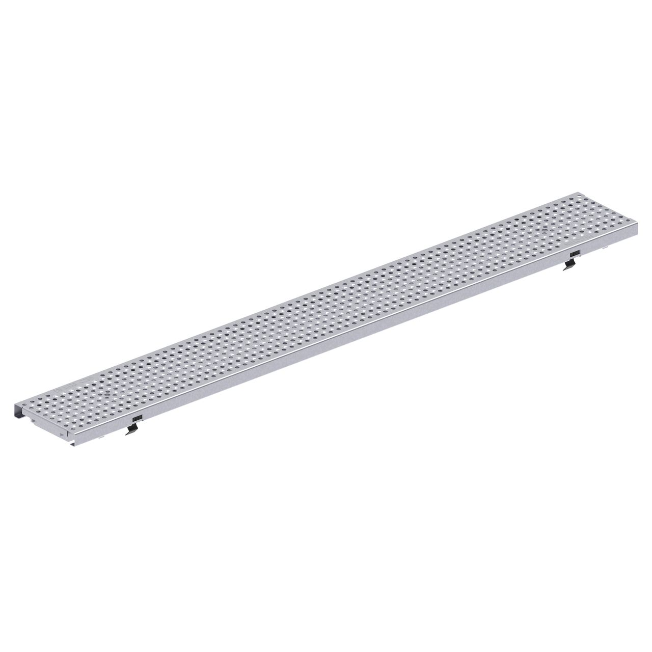 One class C perforated design galvanized steel BG-FILCOTEN® 100 Trench Drain Grate (NDS 17010228) fits on one BG-FILCOTEN® 100 Trench Channel Drain