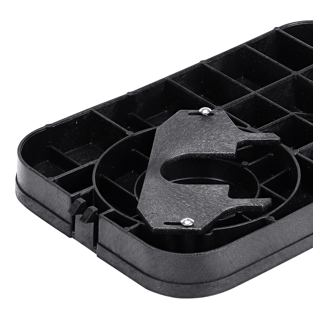 Closeup view of the edge and finger hole on the NDS 14 in. X 19 in. Standard Series AMR Bottom Mount Water Meter cover (NDS D12-BAMRL) for the NDS 14 in. X 19 in. Rectangular Standard Series Meter Box