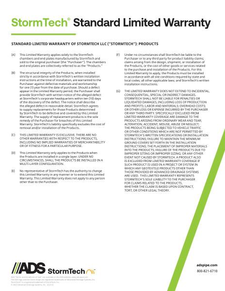 StormTech Standard Limited Warranty