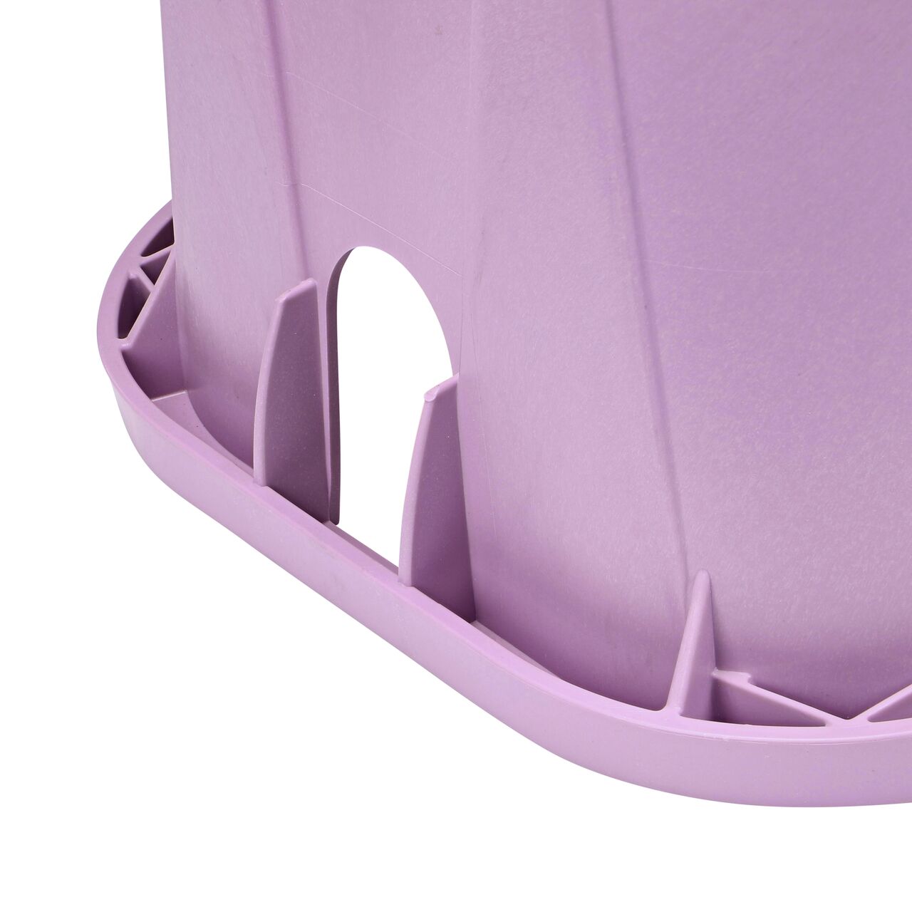 Closeup view of the pipe hole on the Purple NDS 14 X 19 in. Rectangular Pro-Spec® Series Valve Box (NDS 314PBCBR) for water and irrigation pipe connections