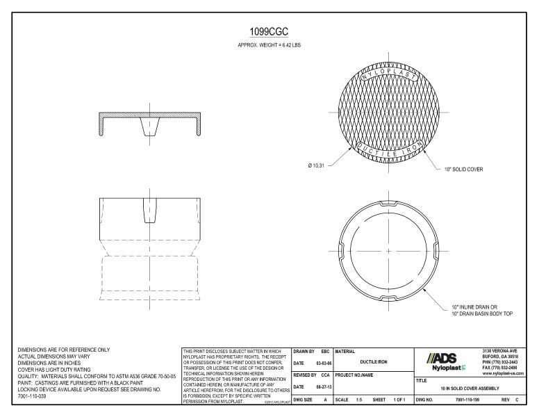 10" Solid Cover Assembly (Inline Drain) Nyloplast Detail
