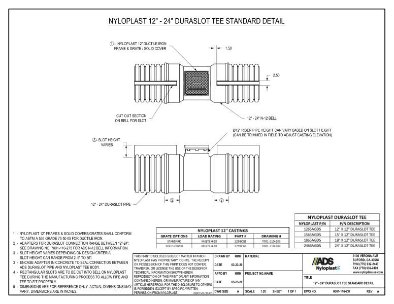 12"-24" Duraslot Tee Standard Nyloplast Detail 