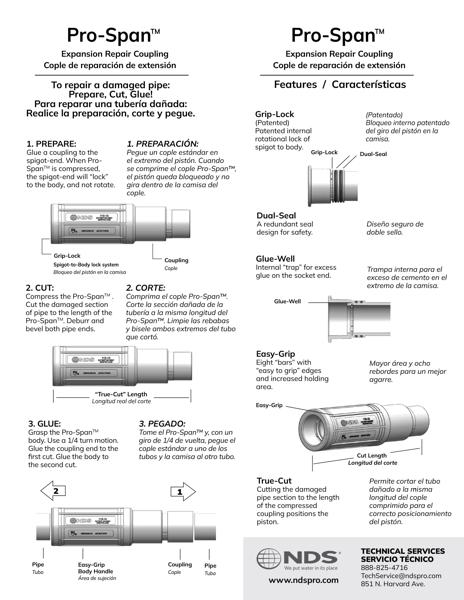 NDS Pro-Span® PVC Expansion Repair Couplings English/Spanish Installation Manual