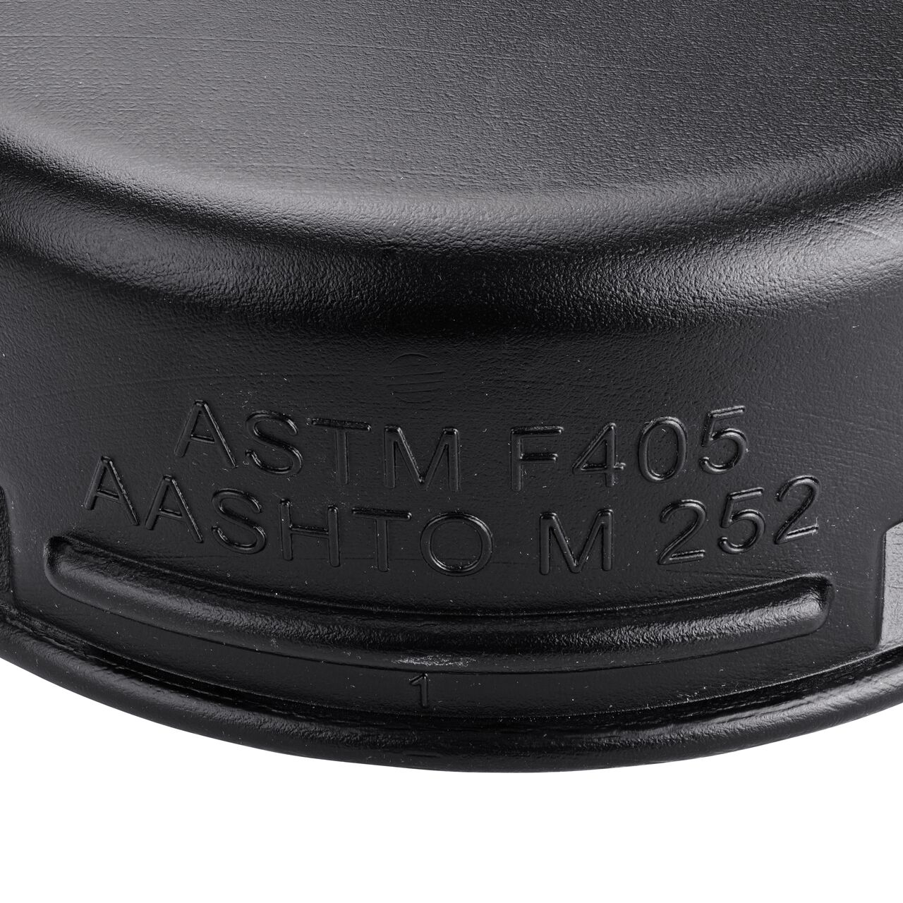 Closeup of the branding of the 6 in. High-Density Polyethylene Corrugated End Cap (NDS 6C06)