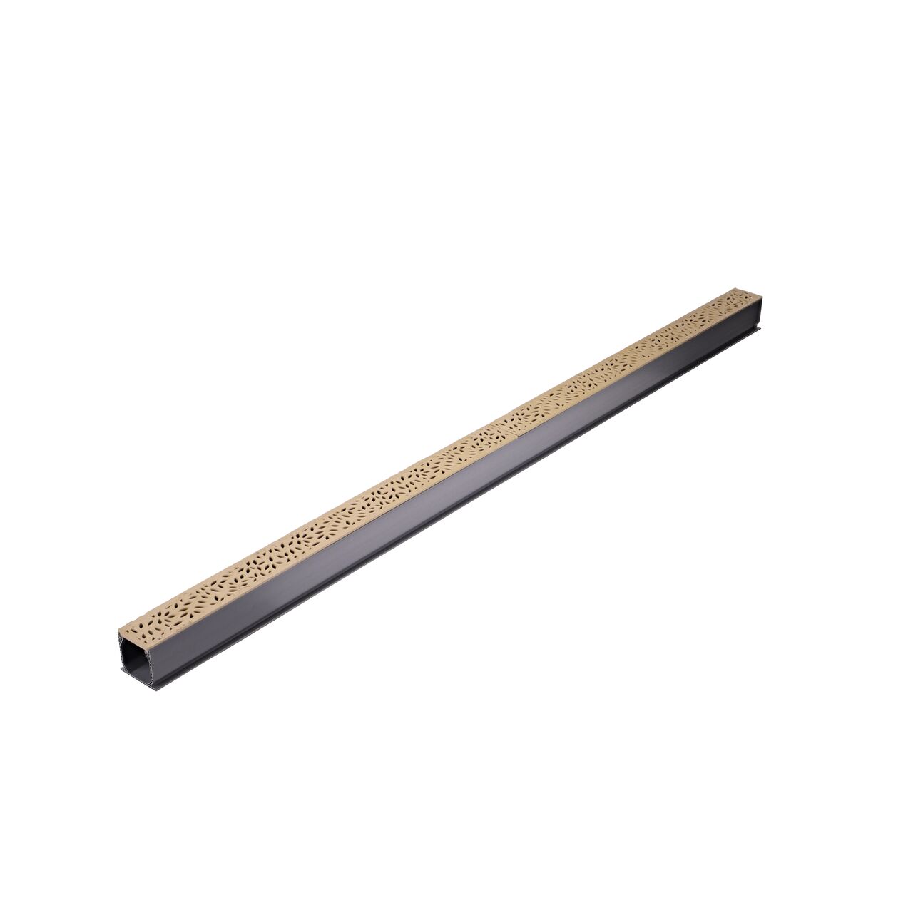 Two Sand Botanical Design Plastic Mini Channel™ Drain Grates (NDS 554S) as they fit on one Mini Channel™ Drain (NDS 500)