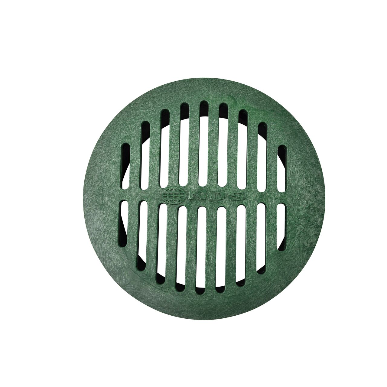 Top-down view of the NDS 6 in. Round Grate, made of Green Plastic (NDS 50*, NDS 50)