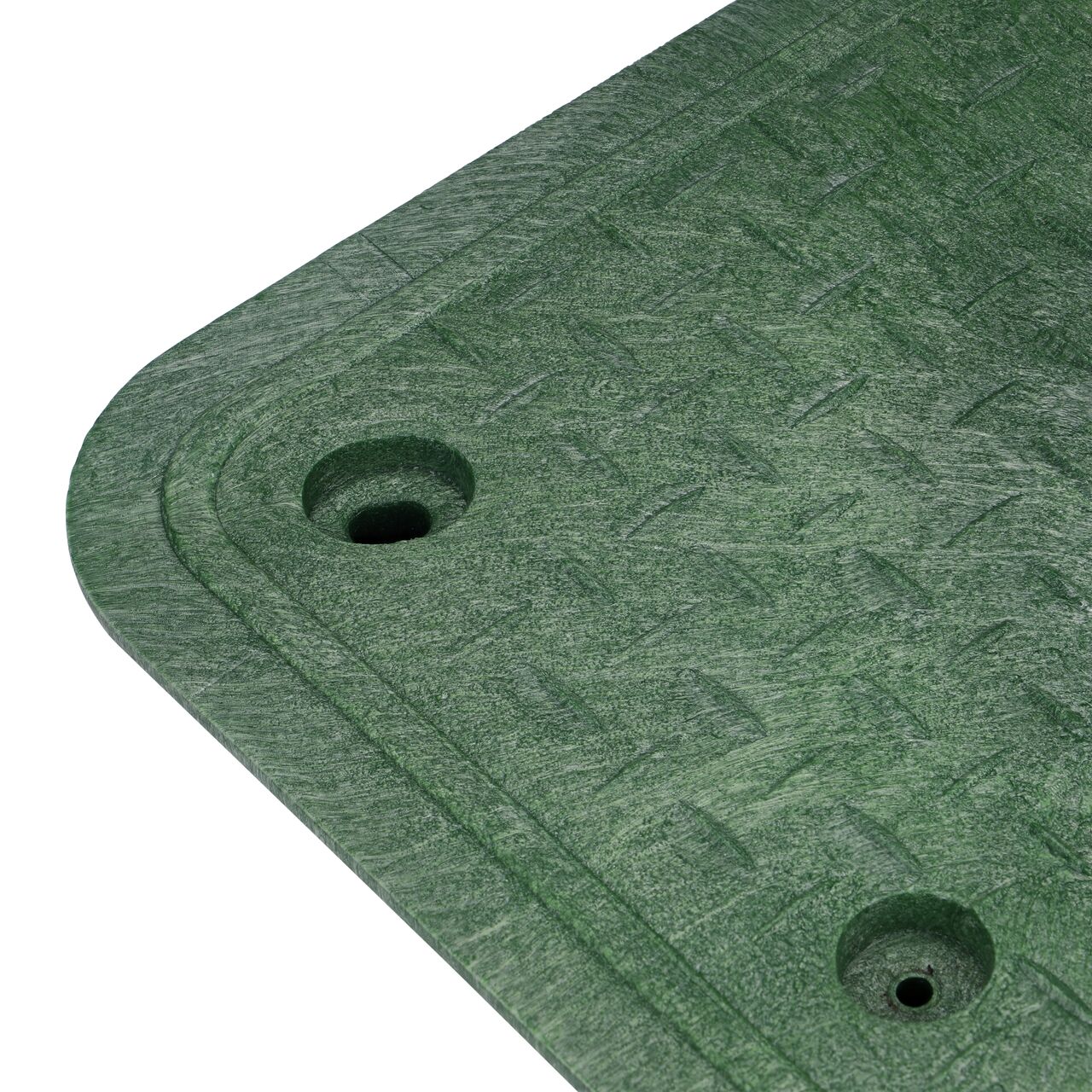 Closeup view of the locking mechanism and bolt hole on the Irrigation Control Valve cover (NDS 323C) for the NDS 17 in. X 30 in. Rectangular Pro-Spec® Series Valve Box