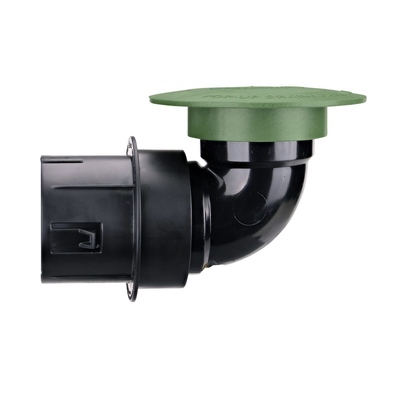 Side view shows the Pop-up Drainage Emitter (NDS 430) layflat design allowing for protection from lawnmowers
