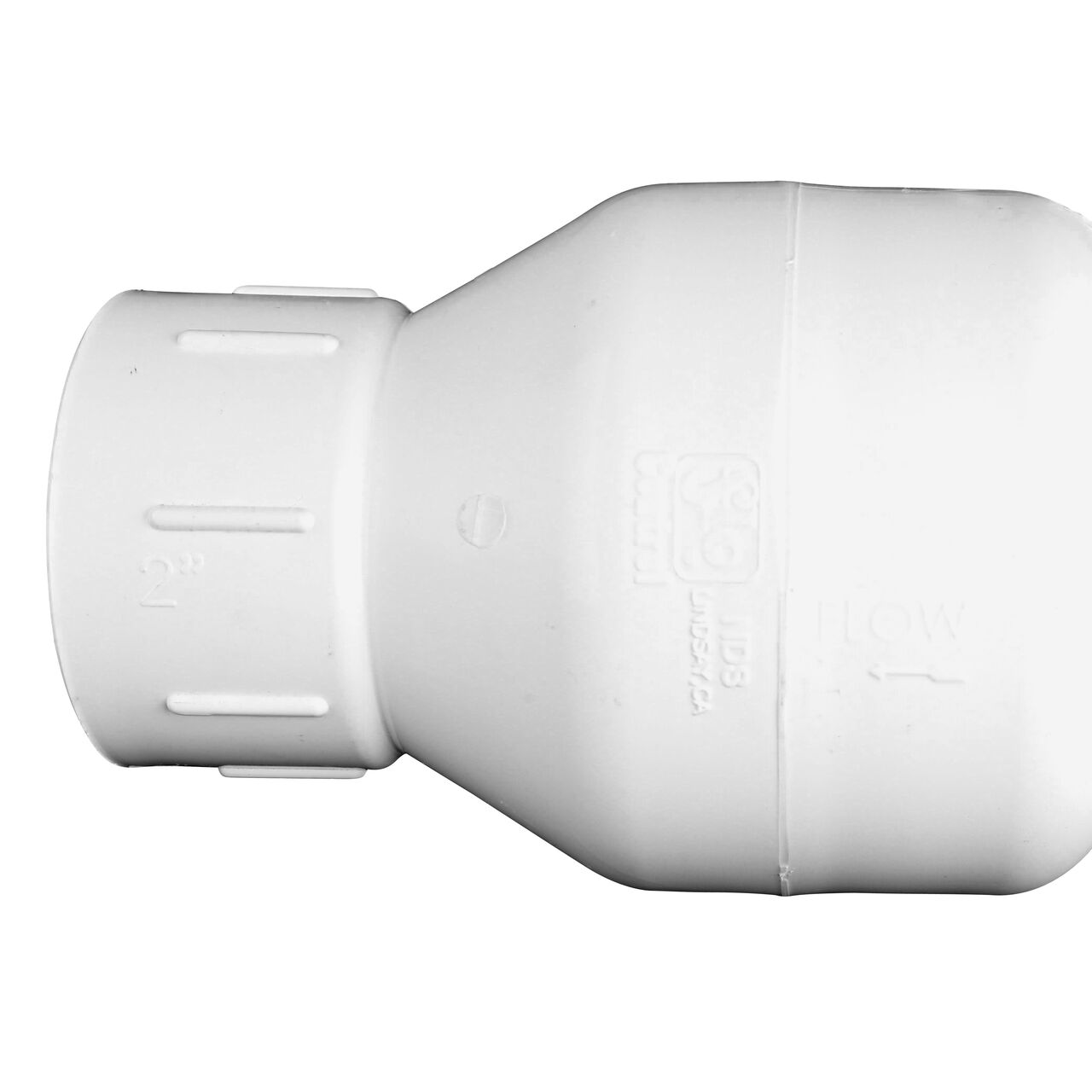 Closeup of the arrow showing water flow of the NDS 3 in. White PVC Spring Check Valve NDS 2 in. IPS Female Threaded PVC Foot Valve (NDS 1001-20FV)