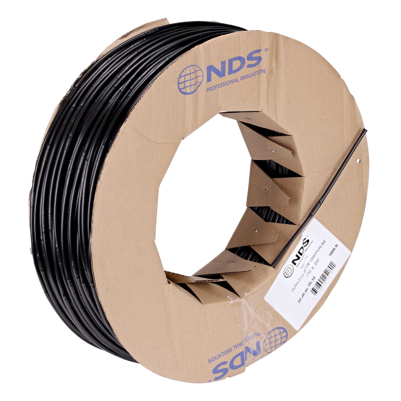 Alternate view of the NDS 1,000 ft. 1/4 in. Dura Flo™ JR Dripline with 6 in. spaced 0.5 GPH Non-Pressure Compensating Emitters (NDS SFJR-BL-06-10)