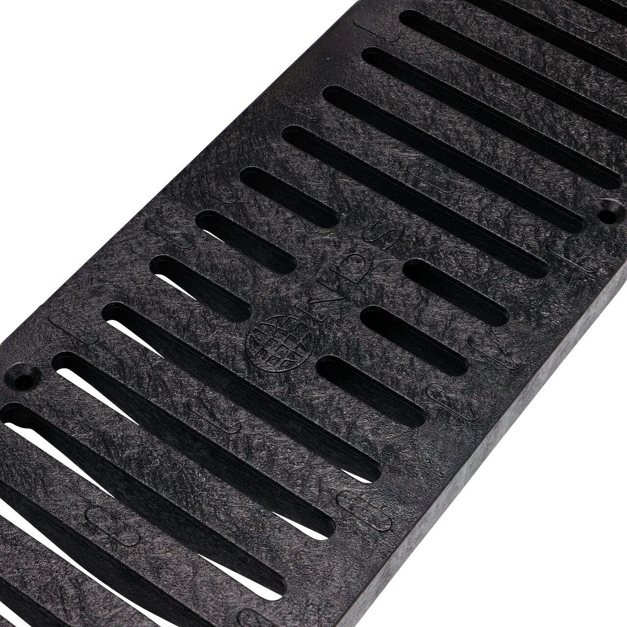 Closeup Angled View of the NDS Spee-D® Channel Drain Grate in Black Plastic (NDS 243)