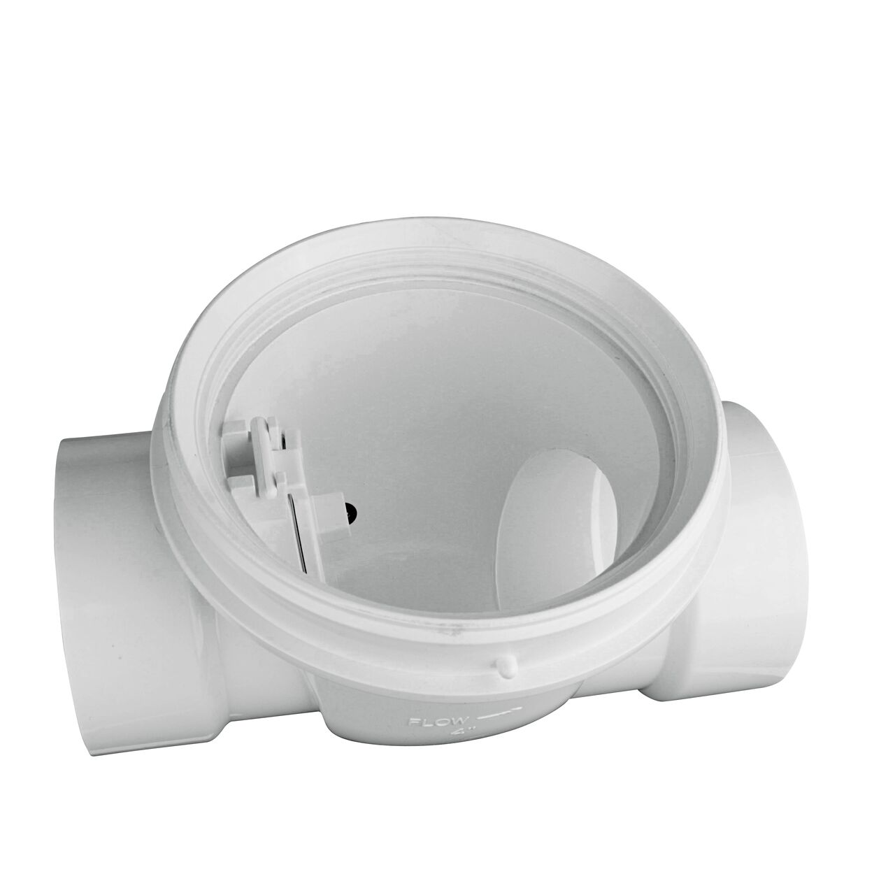 The flapper opened inside of the NDS White 4 in. PVC Backwater Valve (NDS 475P) controls the flow of water