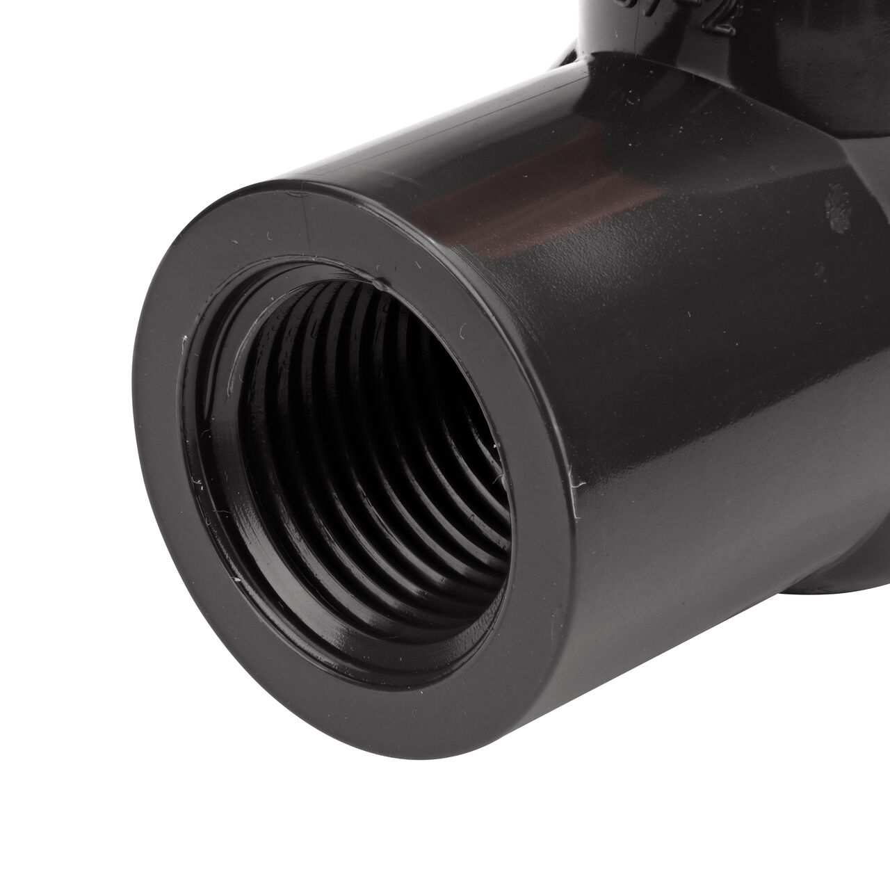 Closeup of the NDS IPS Ball Valve showing the stem that is made of durable PVC material (NDS E1620-05)