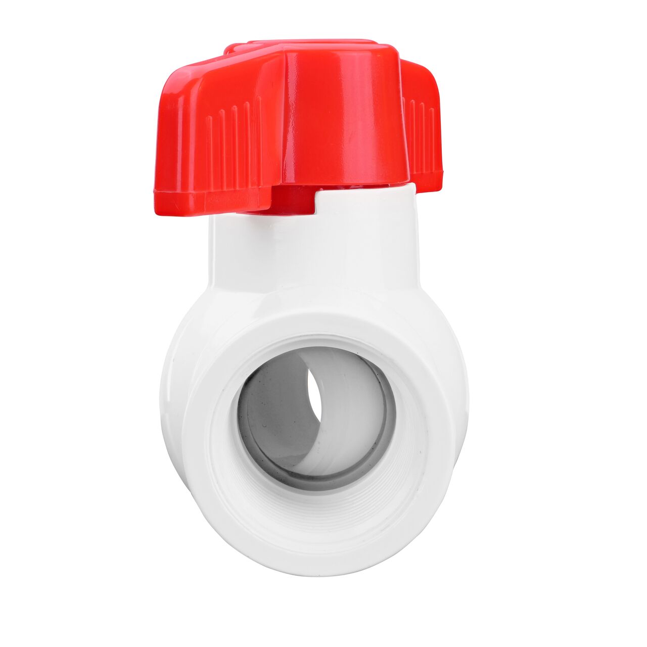 Rotate the handle to easily open or close the valve ball that controls water flow on the NDS 1 in. PVC IPS Ball Valve (NDS E1320-10)