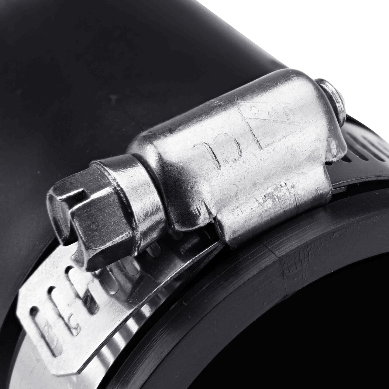 Closeup view of the large end on the NDS 1-1/2 in. flex coupling connects two cast iron/sewer and drain or DWV/copper/steel/lead pipes (NDS 56-150)