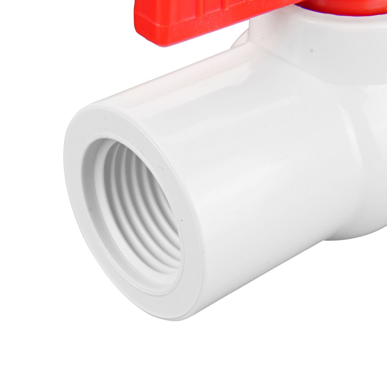 Closeup of the NDS IPS Ball Valve showing the stem that is made of durable PVC material (NDS E1320-05)