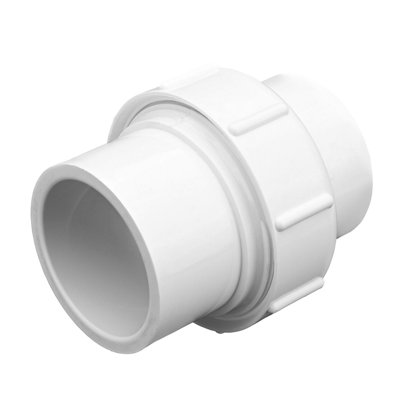The NDS 2 in. PVC Slip Union Adapter (NDS 1600-20) creates a leak-resistant transition between two pipes with the center EPDM O-ring, no glued sealant required
