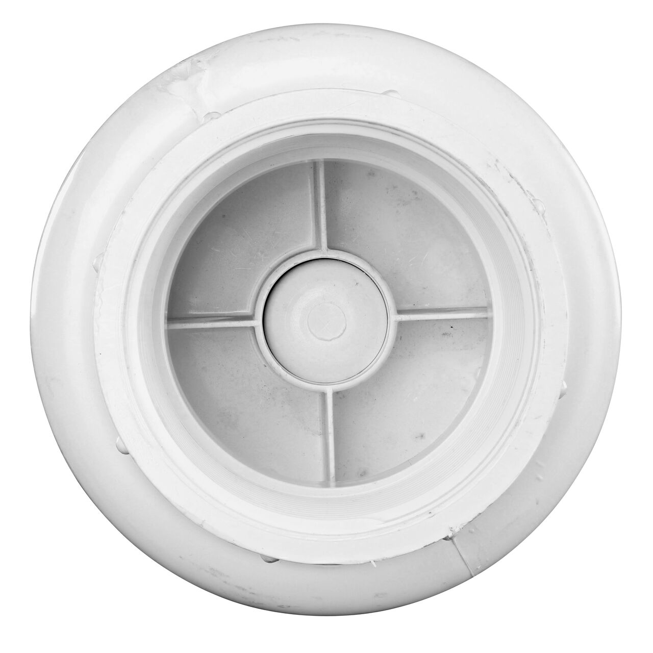 Down the Mouth view of the NDS 3 in. White PVC Spring Check Valve (NDS 1001-30) showing the flapper