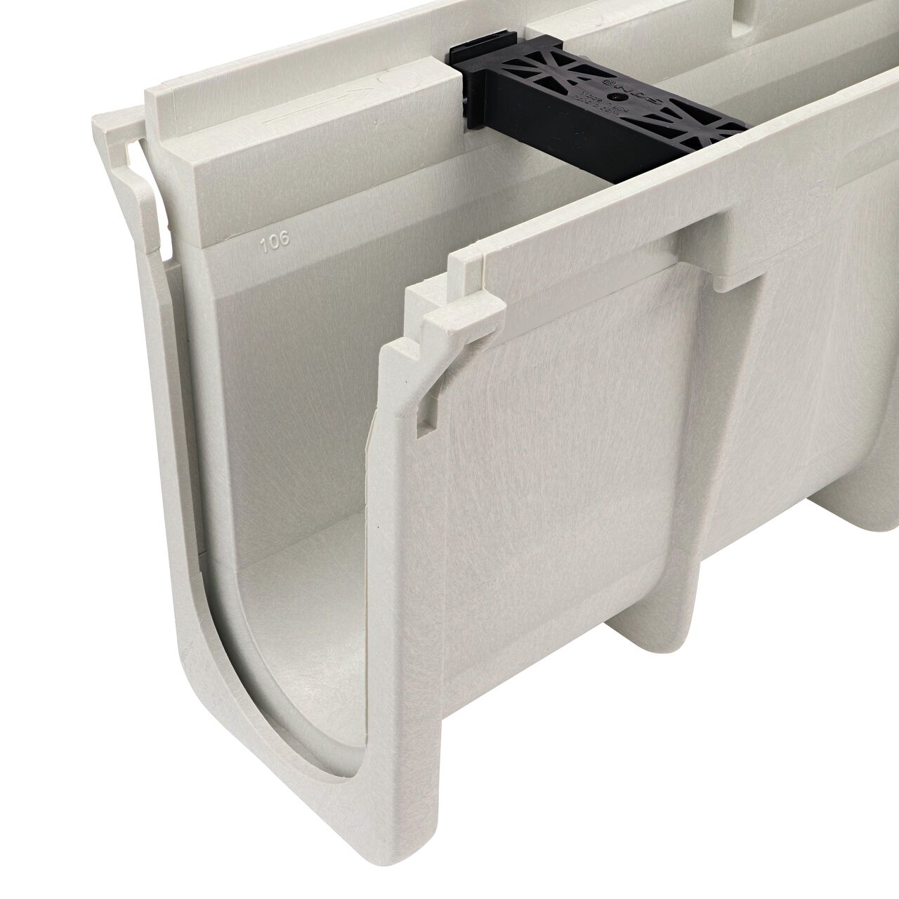 Closeup view of the Dura Slope Channel, 9.04 in. to 9.37 in. Deep, with groove joints facing camera (NDS DS-106)