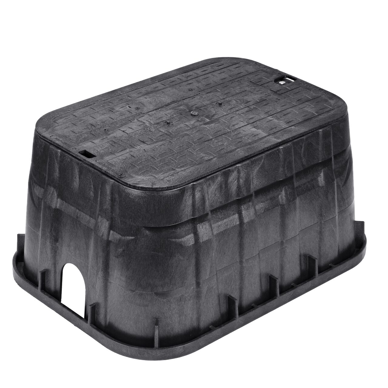 The NDS 13 in. X 20 in. Rectangular Pro-Spec® Series Valve Box and Cover with Bolt is a 12-5/8 in. high Black Box and Black Cover with Water markings on the lid (NDS 317BCBW) and protects underground irrigation and sprinkler system components and keeps them out of sight