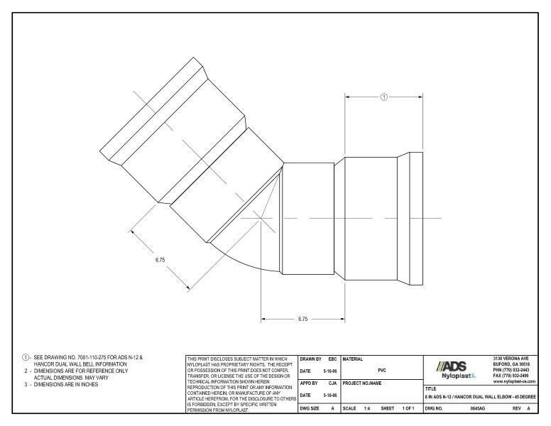 8" N-12 Dual Wall Elbow - 45 Degree Nyloplast Detail