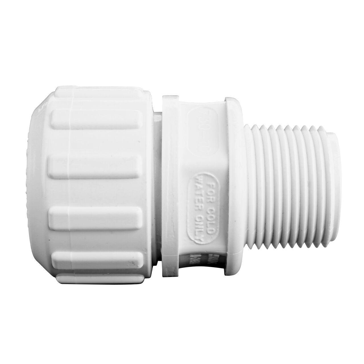 Side View of the NDS 1 in. Flo-Lock™ Gripper Adapter (NDS 730-10) which transports water through pipes