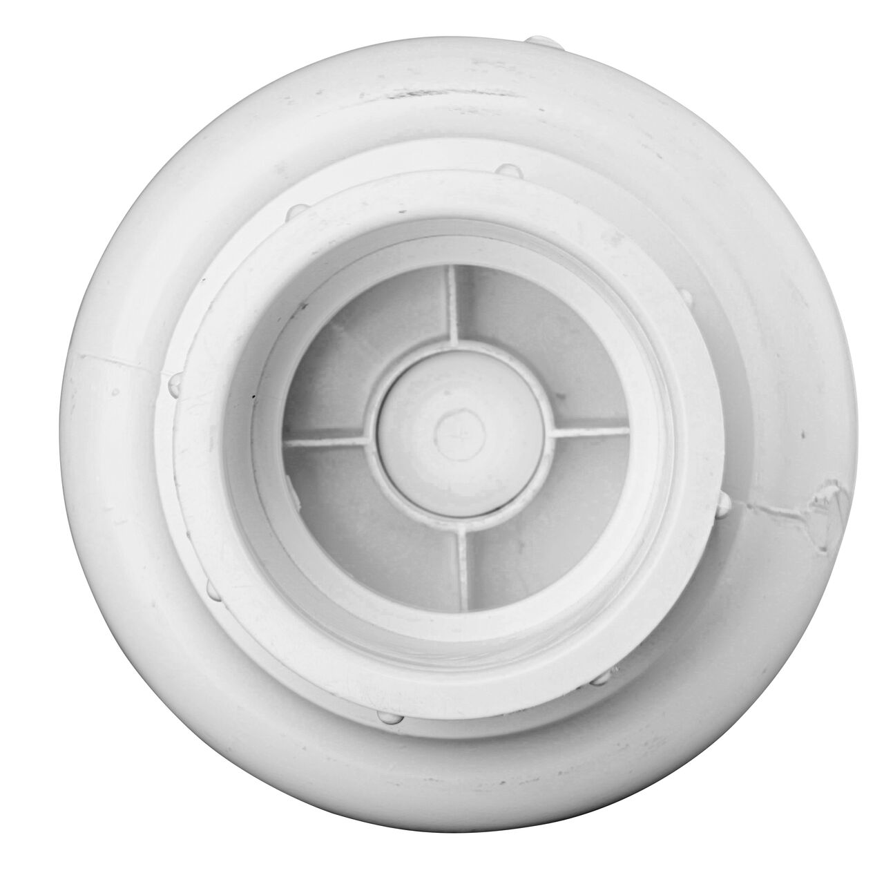 Straight on view of the inside of the inlet end on the NDS 2-1/2 in. IPS Slip Spring Check Valve (NDS 1012-25, NDS 1015-25) showing the flapper