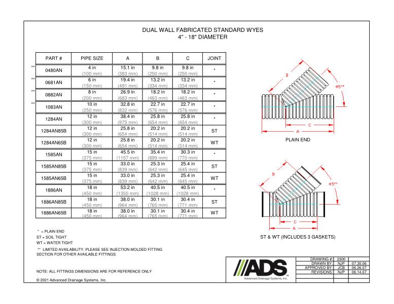 HDPE Dual Wall Fabricated Wyes Fittings Manual