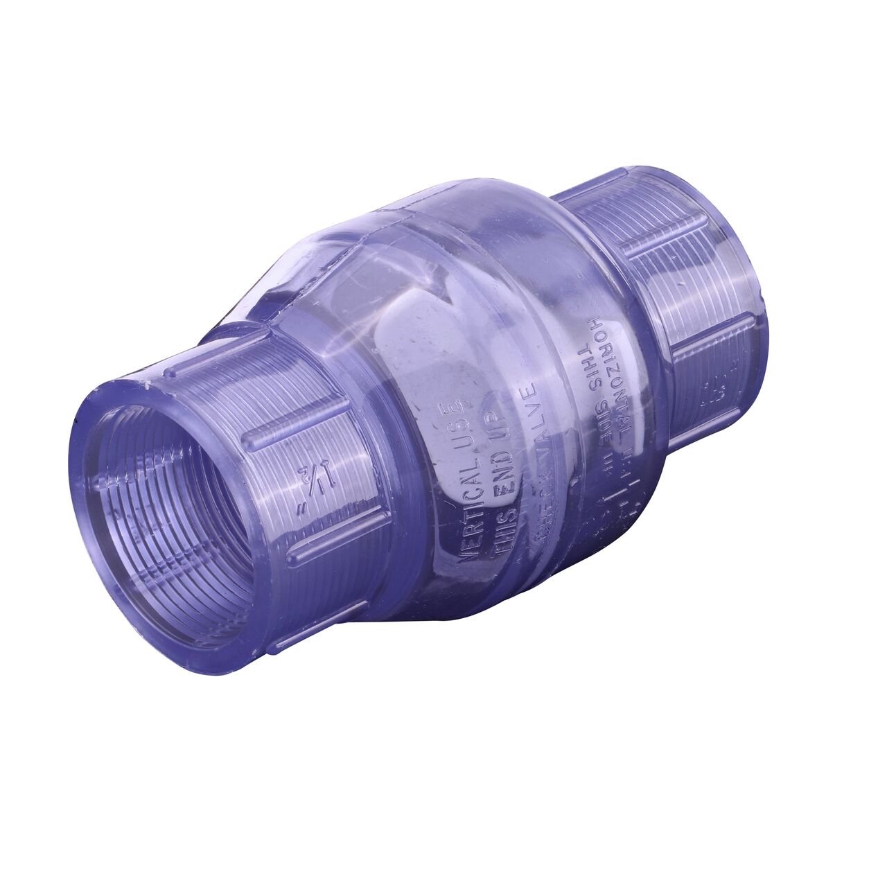NDS Clear 1-1/2 in. female end by female end Pleak-resistant VC Swing Check Valve (NDS 1520C15F) conveys water one-way through pipe and prevents backflow
