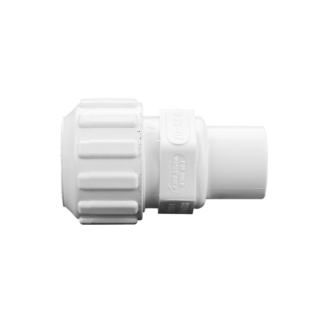Side View of the NDS 3/4 in. CTS FPT X IPS Spigot Flo-Lock™ Gripper Adapter (NDS 935-07) which transports water through pipes and can withstand 200 PSI Static Pressure